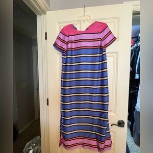 Ann Taylor Pink and Blue Striped Midi Dress